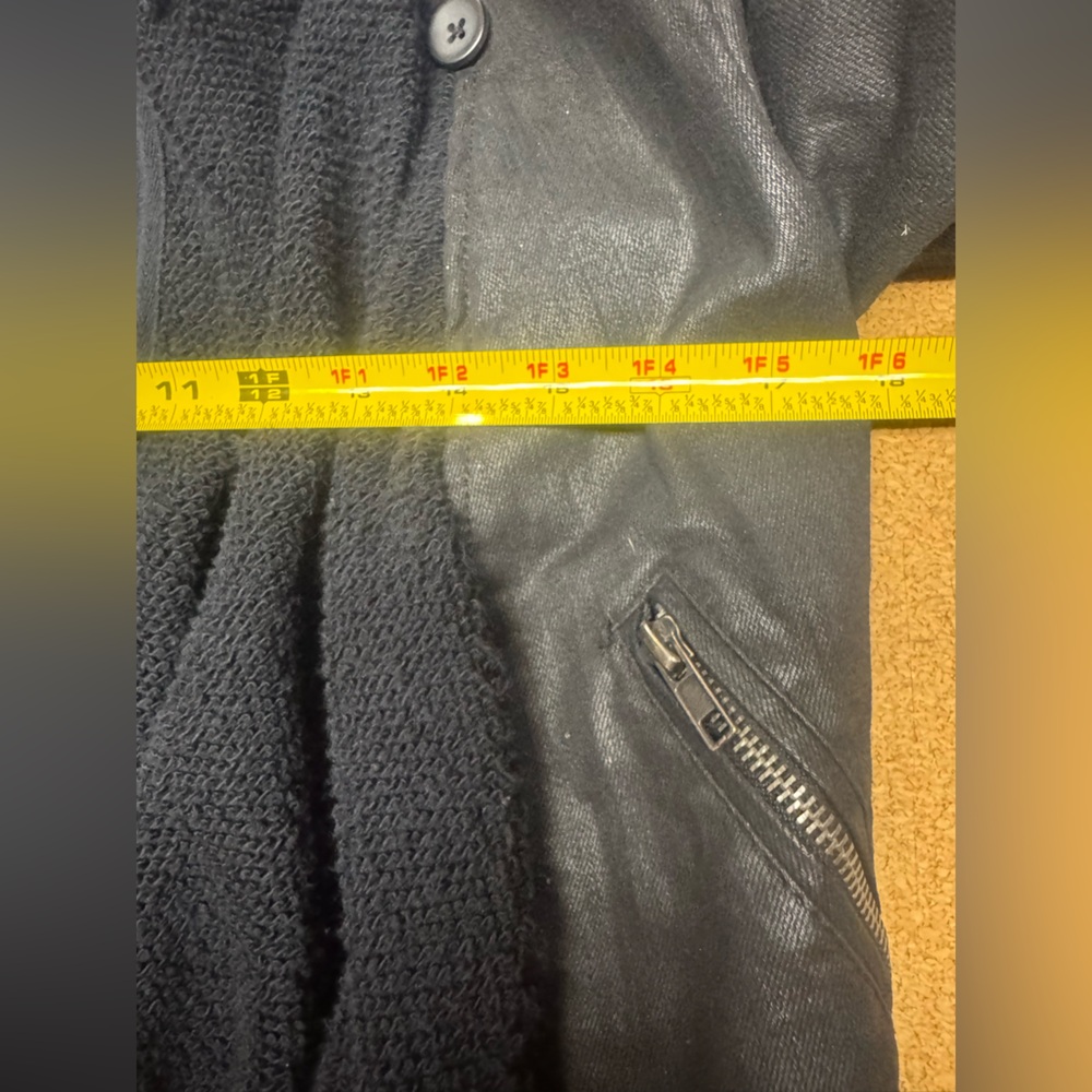 Free People Black Moto Jacket Women’s 4 Draped Knit Collar Faux Leather Biker I - Picture 16 of 17